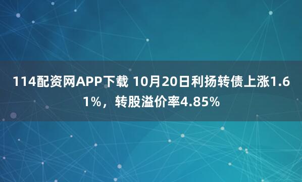 114配资网APP下载 10月20日利扬转债上涨1.61%，转股溢价率4.85%